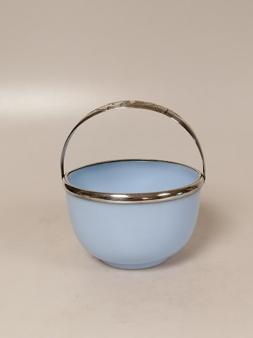 19th century dove blue sugar bowl with 
silver-plated mounting