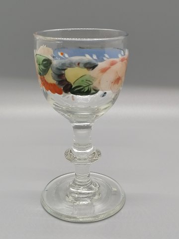 Emaljedekoreret dramglas med devise felt